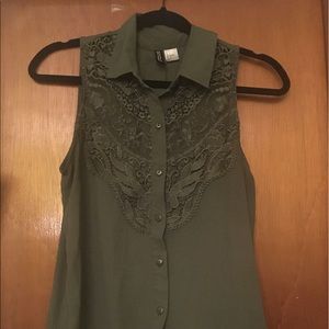 Vintage style button up olive blouse