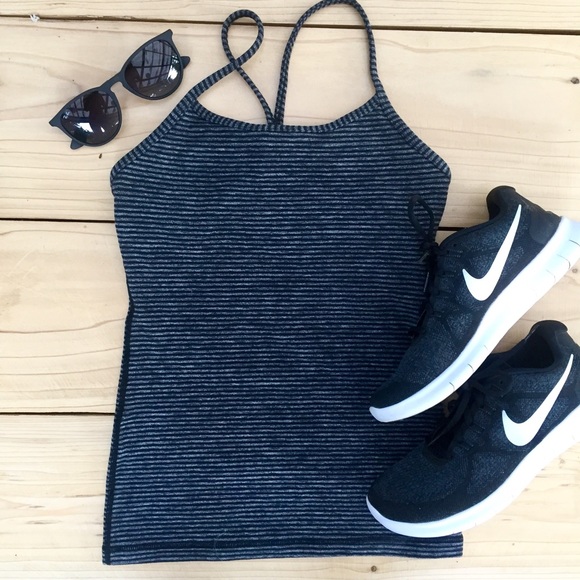 lululemon athletica Tops - Lululemon Power Y Black & Gray Striped Tank Top