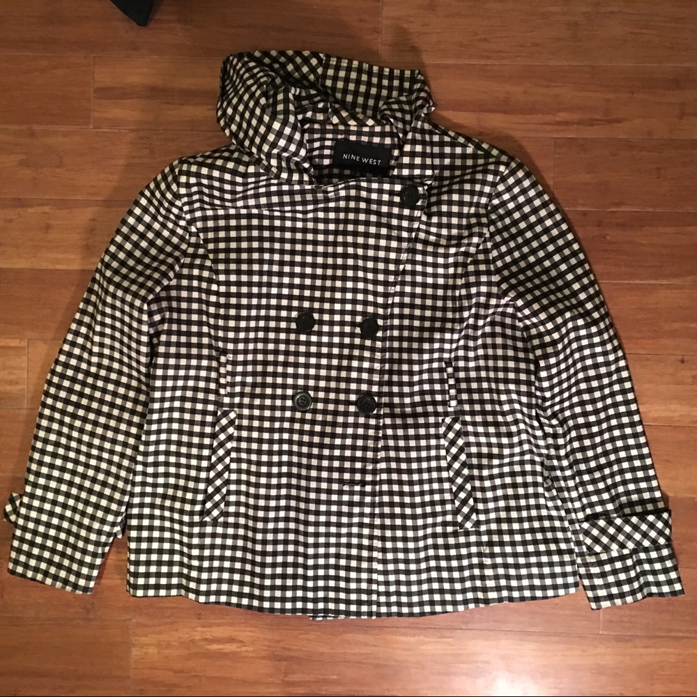 Nine West Black & White Hooded Pea Coat
