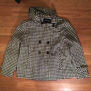 Nine West Black & White Hooded Pea Coat