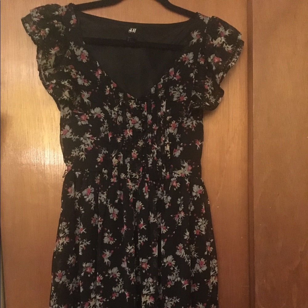 Black floral print day to night dress