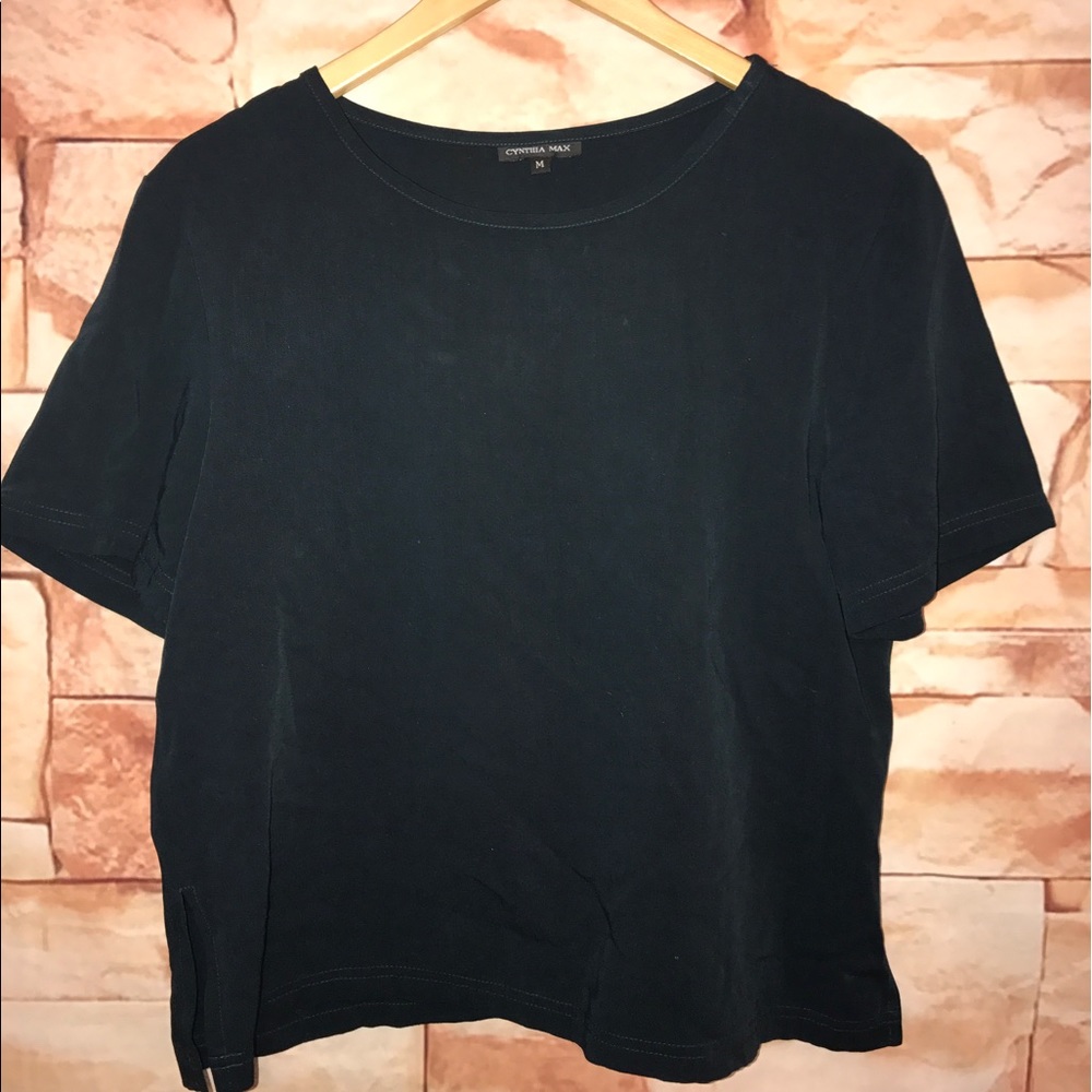 Cynthia Max dark green short sleeve top Medium