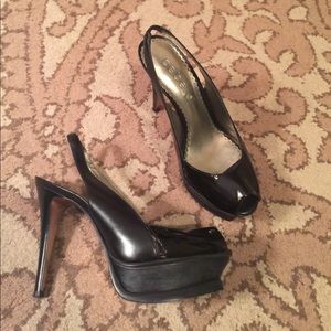 Bebe peep toe patent leather platform heels
