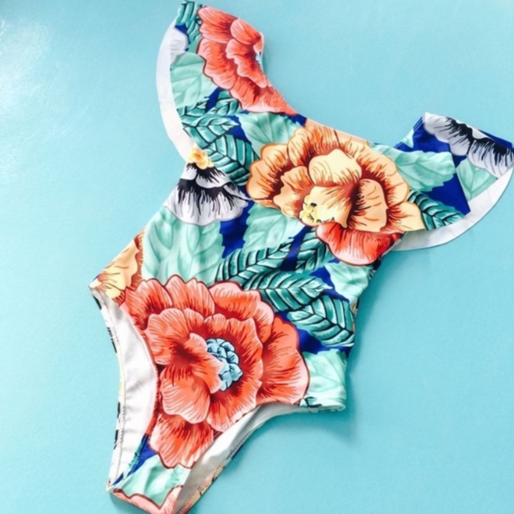TropicalOff the Shoulder One Piece Swimsuit - Picture 4 of 8