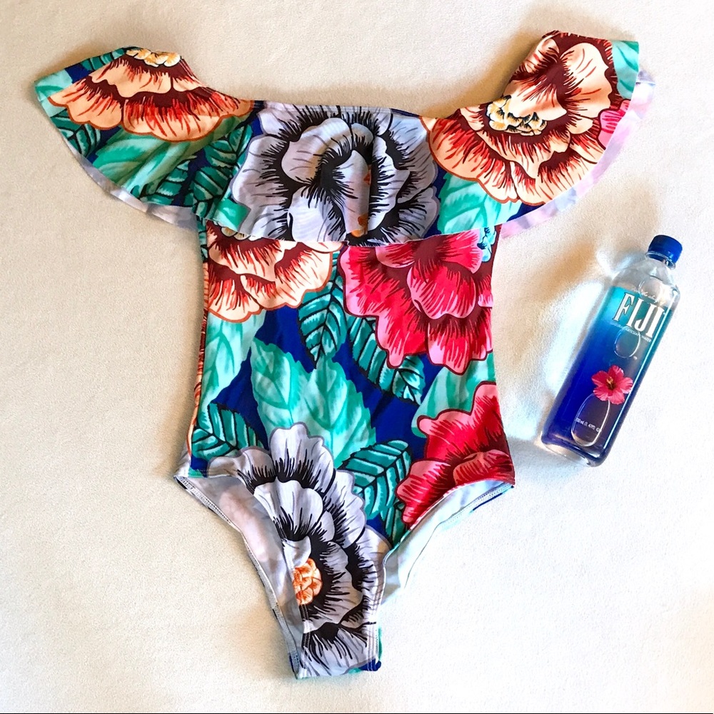 TropicalOff the Shoulder One Piece Swimsuit - Picture 7 of 8