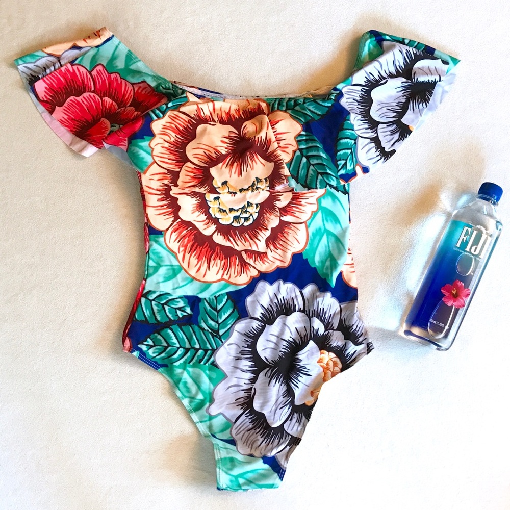 TropicalOff the Shoulder One Piece Swimsuit - Picture 8 of 8
