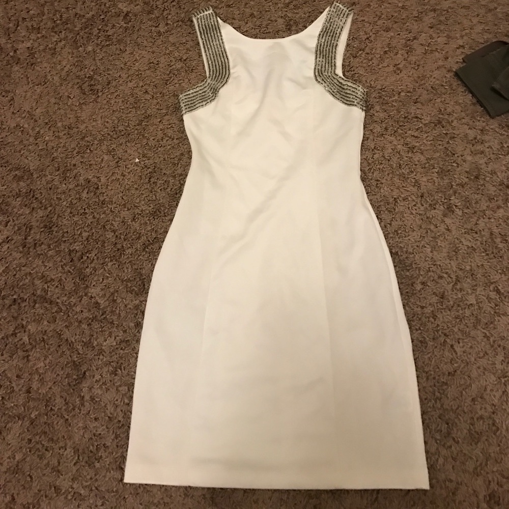 White sequin high neck fitted dress