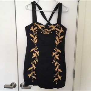 Free People Black & Gold Embroidered Dress - 10