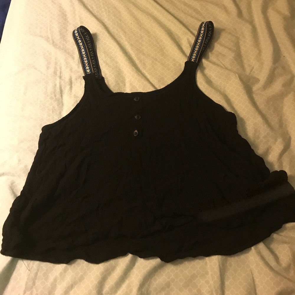 Black tank top with cool print on straps