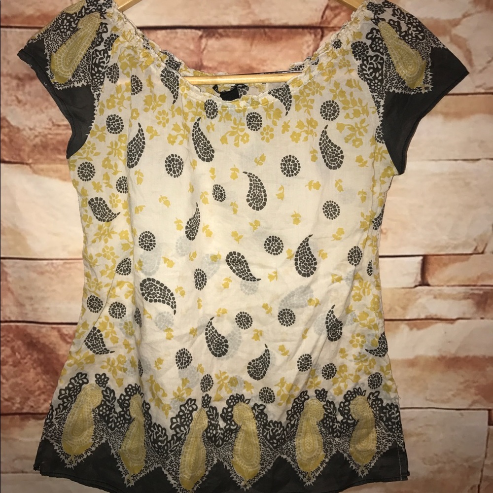 Lucky brand Peasant gypsy off shoulder paisley top