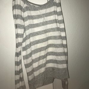 Grey and white striped long sleeve shirt