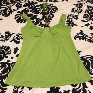 Lime Green Tank Top With Bronze Gold Neck Tie