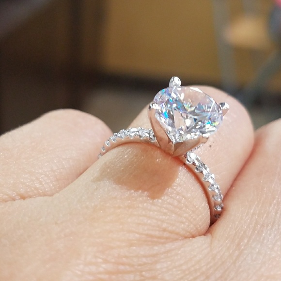 solid 14k real white gold 3ct round diamond engagement solitaire ring prongs set