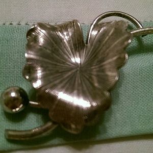 Vintage Chrome Leaf Brooch