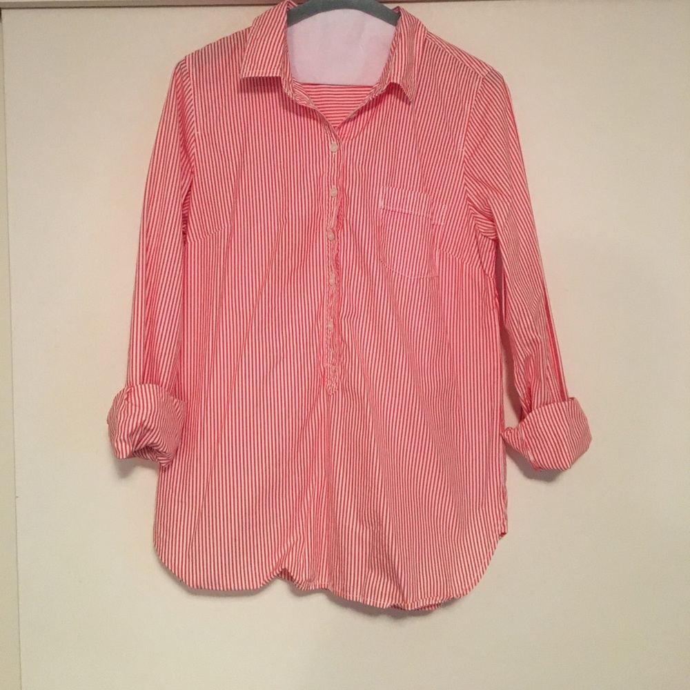 Jcrew pullover button down red/white stripe top