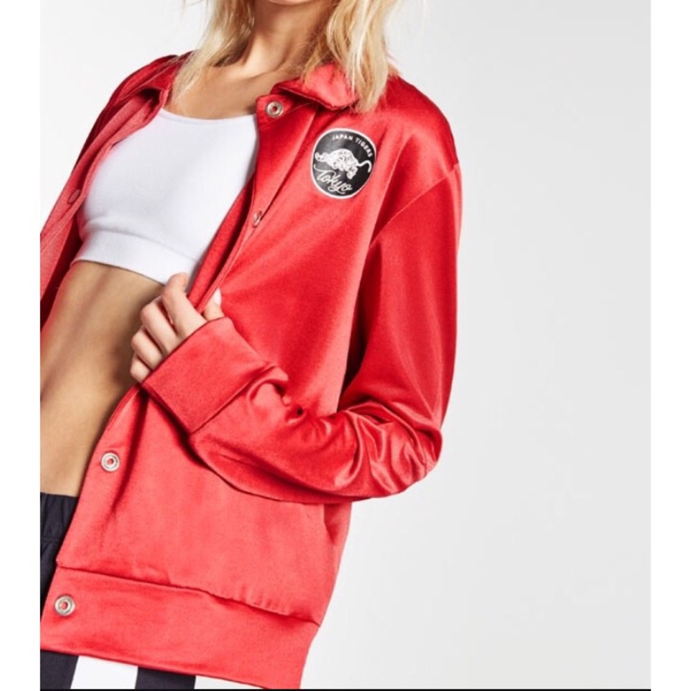 Zara Red Satin Embroidered Bomber Jacket