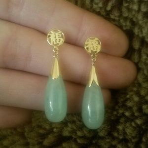 Real 14kt Gold & Jade Dangle Earrings