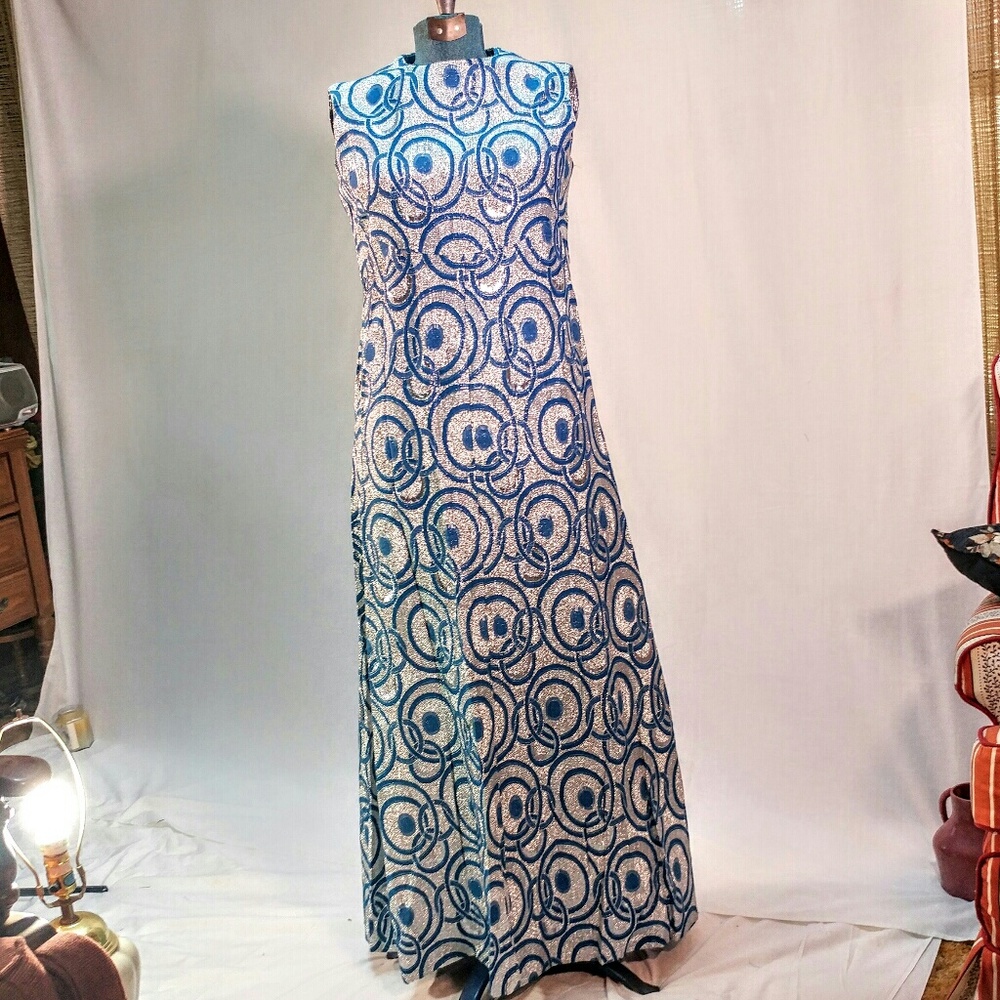 Vintage 1970s handmade silver/blue evening gown