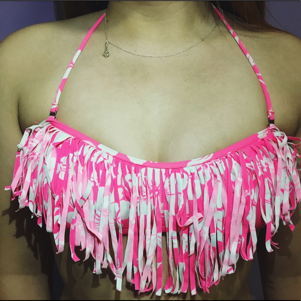 coral neon pink bandeu bikini top