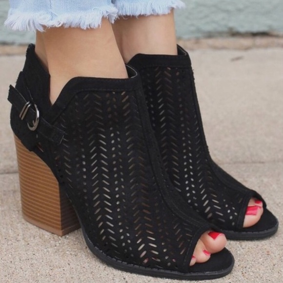 Black Faux Suede Cut Out Ankle Booties - Picture 2 of 2