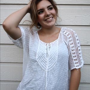 Daniel Rainn Blouse White Polka Dot Polyester