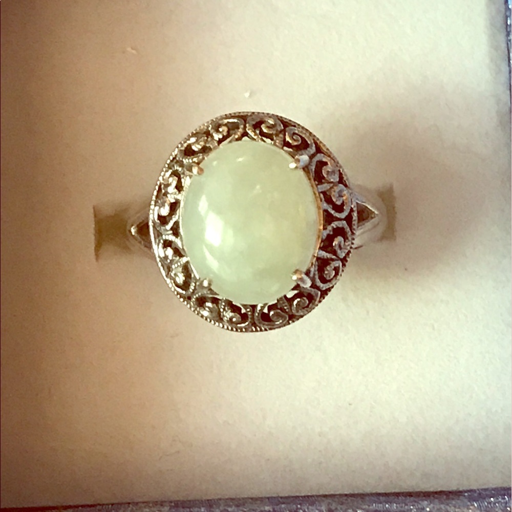 Jade Open Scroll Sterling Silver Ring - image 1