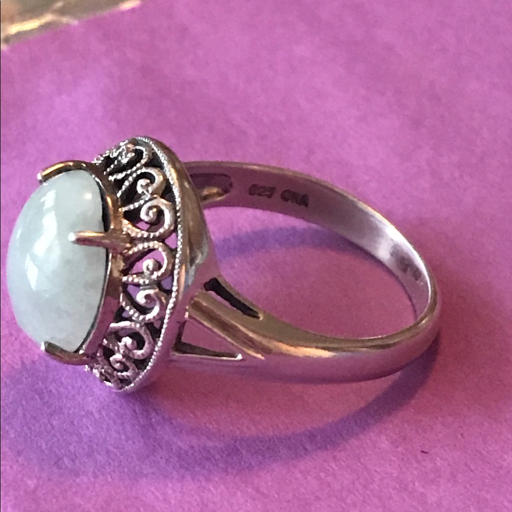 Jade Open Scroll Sterling Silver Ring - image 2
