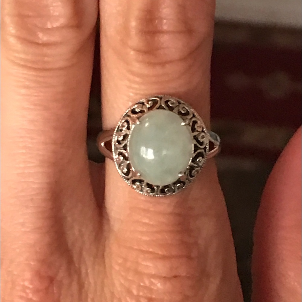 Jade Open Scroll Sterling Silver Ring - image 3