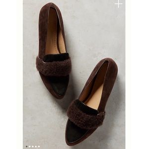 Anthropologie blown black suede shearling loafer