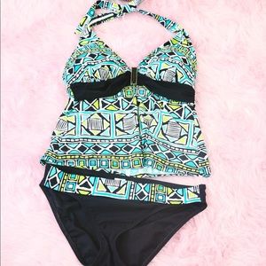 2bamboo Halter Swim Suit Green/Black