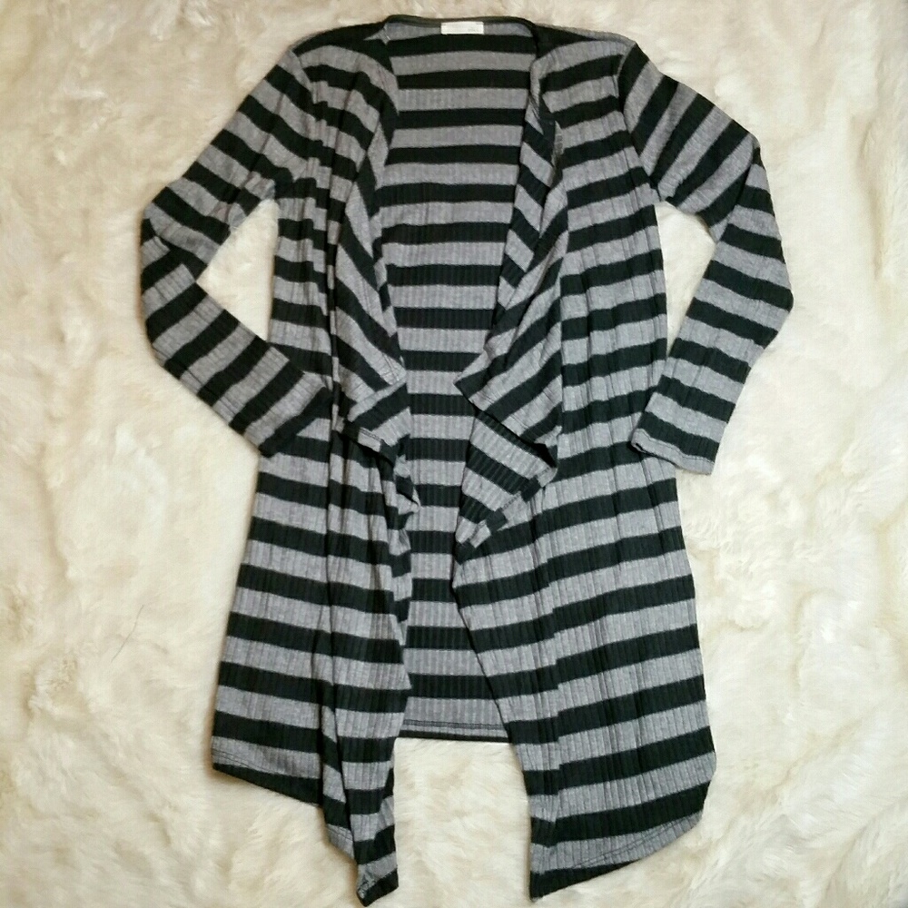 Long Open Cardigan Sweater Black Gray Small - Picture 3 of 8