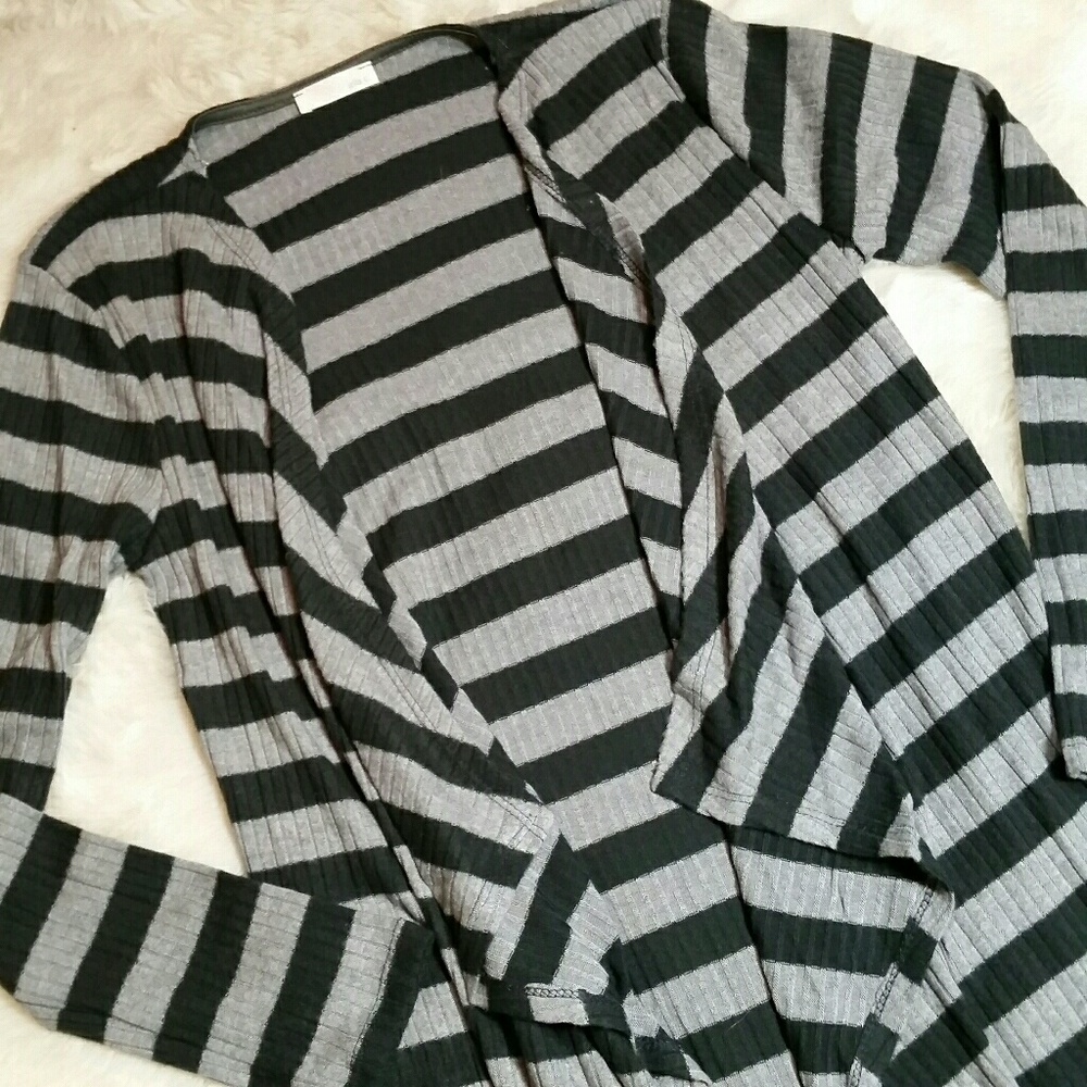 Long Open Cardigan Sweater Black Gray Small - Picture 5 of 8