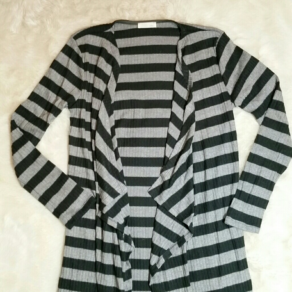 Long Open Cardigan Sweater Black Gray Small - Picture 6 of 8
