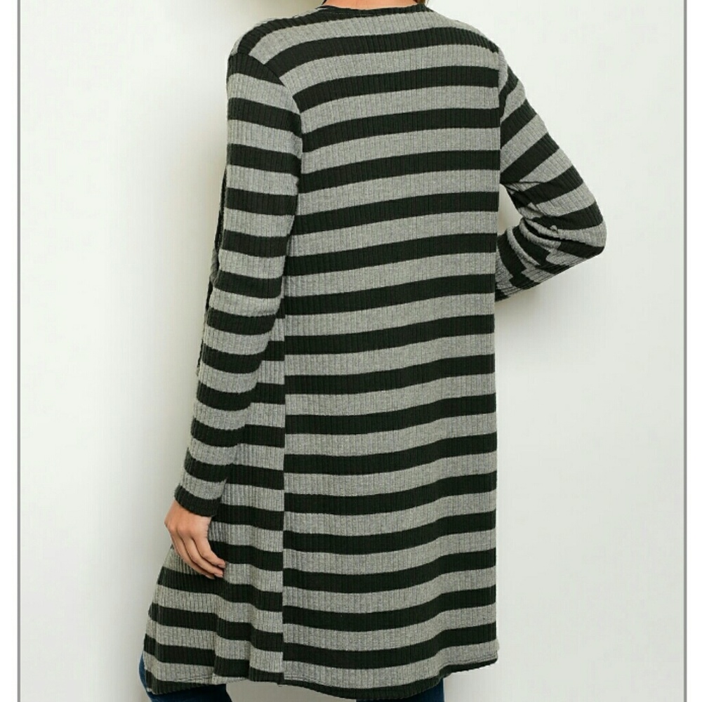 Long Open Cardigan Sweater Black Gray Small - Picture 8 of 8