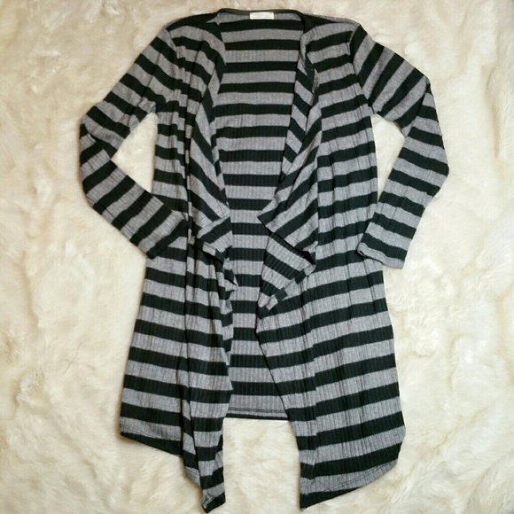 Long Open Cardigan Sweater Black Gray Small - Picture 3 of 8