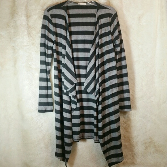 Long Open Cardigan Sweater Black Gray Small - Picture 4 of 8