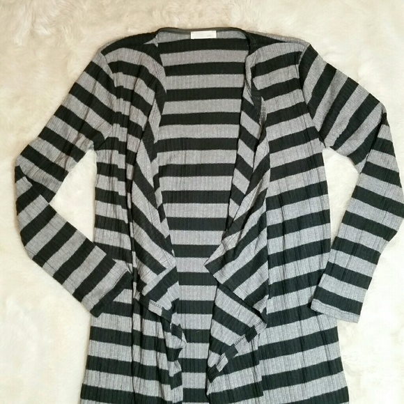 Long Open Cardigan Sweater Black Gray Small - Picture 6 of 8