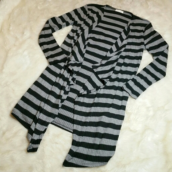 Long Open Cardigan Sweater Black Gray Small - Picture 2 of 8