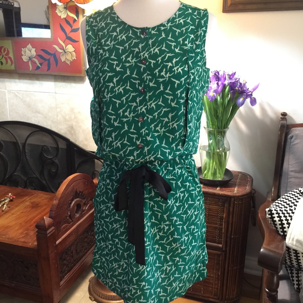 Bird print drawstring dress