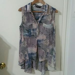 BCBGMaxAzria sleeveless high low fish tail blouse