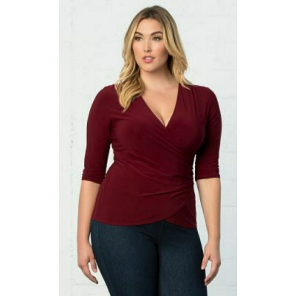 Kiyonna Burgendy Femme Fatale Faux Wrap Top