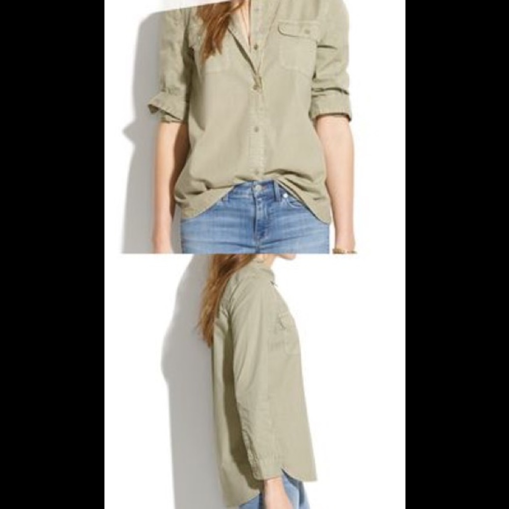 Madewell Shrunken Boyfriend Army Green Shirt