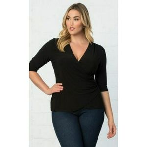 Kiyonna Black Femme Fatale Faux Wrap Top