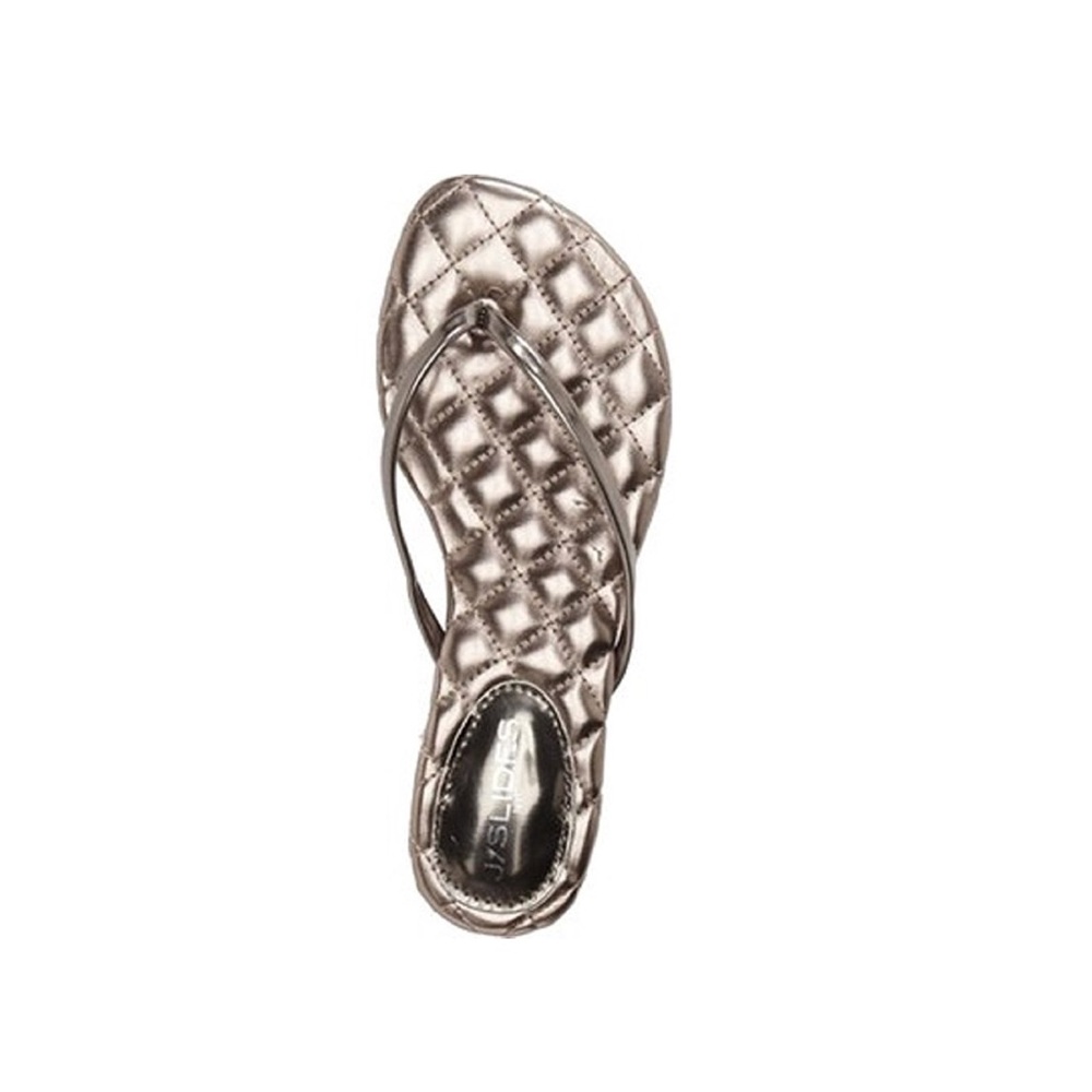 Metallic Silver Leather Thong Quilted  Sandals - Picture 2 of 3