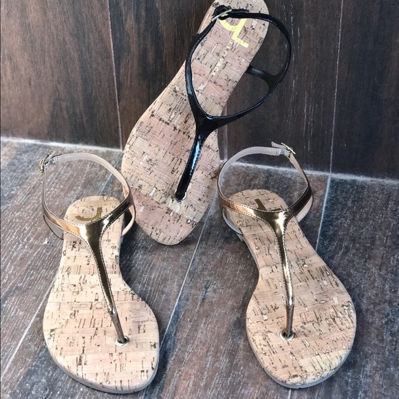 Bronze Leather Cork Slingback T Strap Slim Sandals - Picture 5 of 5