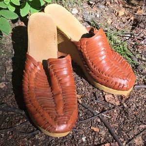 Vintage Woven Leather 1970s 70s Boho Hippie Wedges