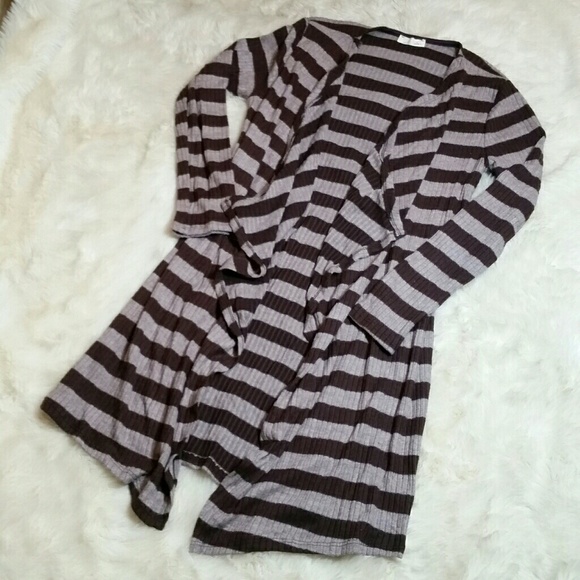 LAST 1 Long Open Cardigan Sweater StripeTan Small - Picture 4 of 7