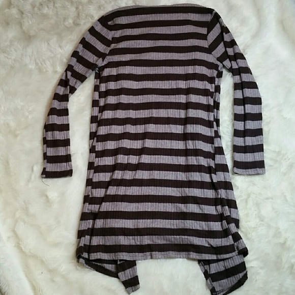 LAST 1 Long Open Cardigan Sweater StripeTan Small - Picture 7 of 7
