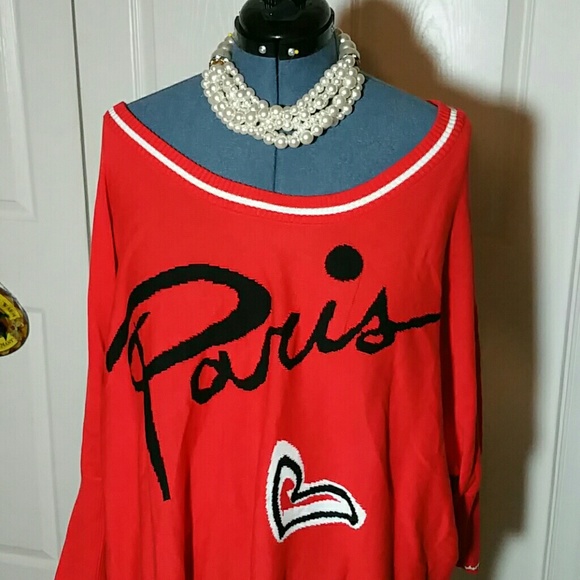 French Rendezvous Sweaters - Curvy Size Red PARIS Sweater (Size 3X)