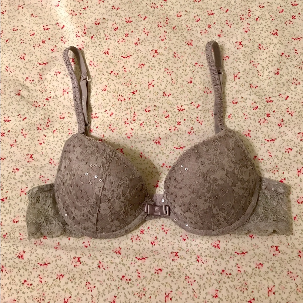 Aerie Grey Sequined Push-Up Bra